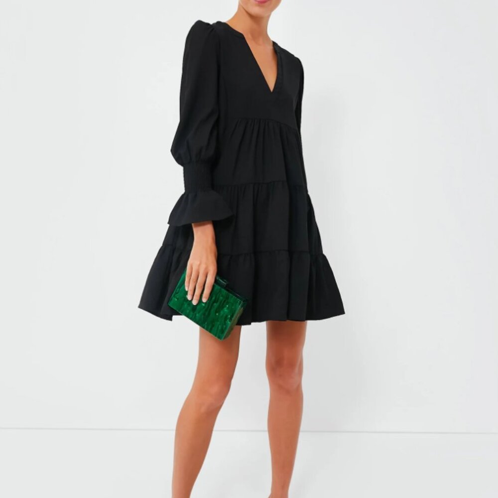 Tuckernuck Black Tiered V-Neck Long-Sleeve Mini Dress